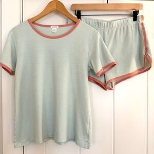 LAKE Pima Crew Short/Short Striped Pajama Set with Pink Trim